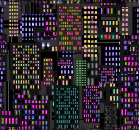 Neon city lights seamless repeating background tile