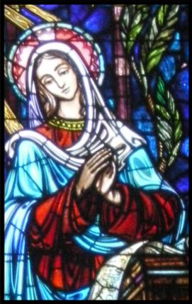 Christian stained glass Mary seamless repeating background
