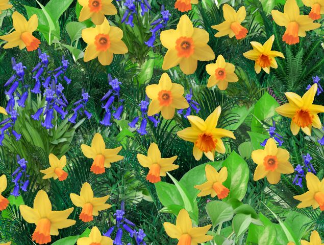 Daffodils & Bluebells Spring Seamless Repeating Background