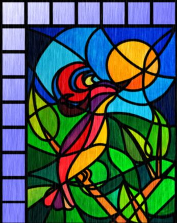 Magic Bird modern stained glass panel